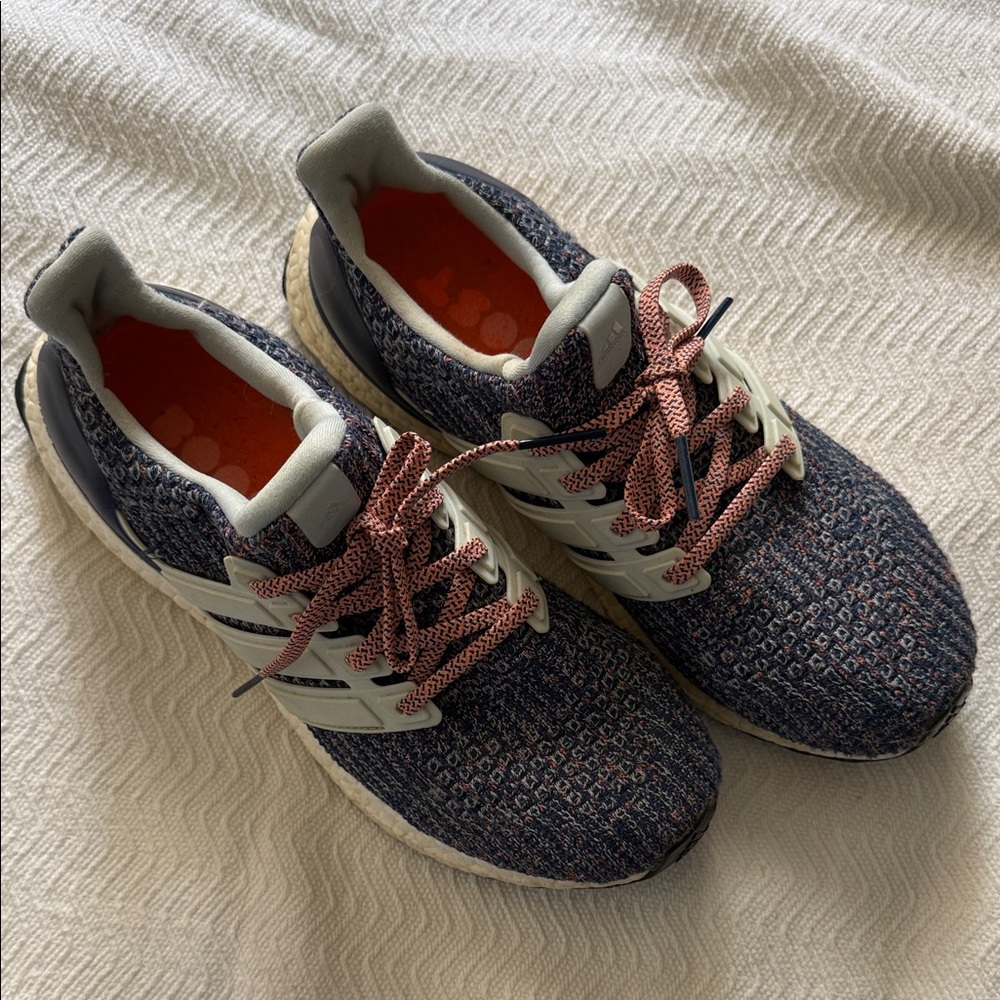 Adidas Ultra Boost Navy Multicolor Running Sneakers with Pink Laces